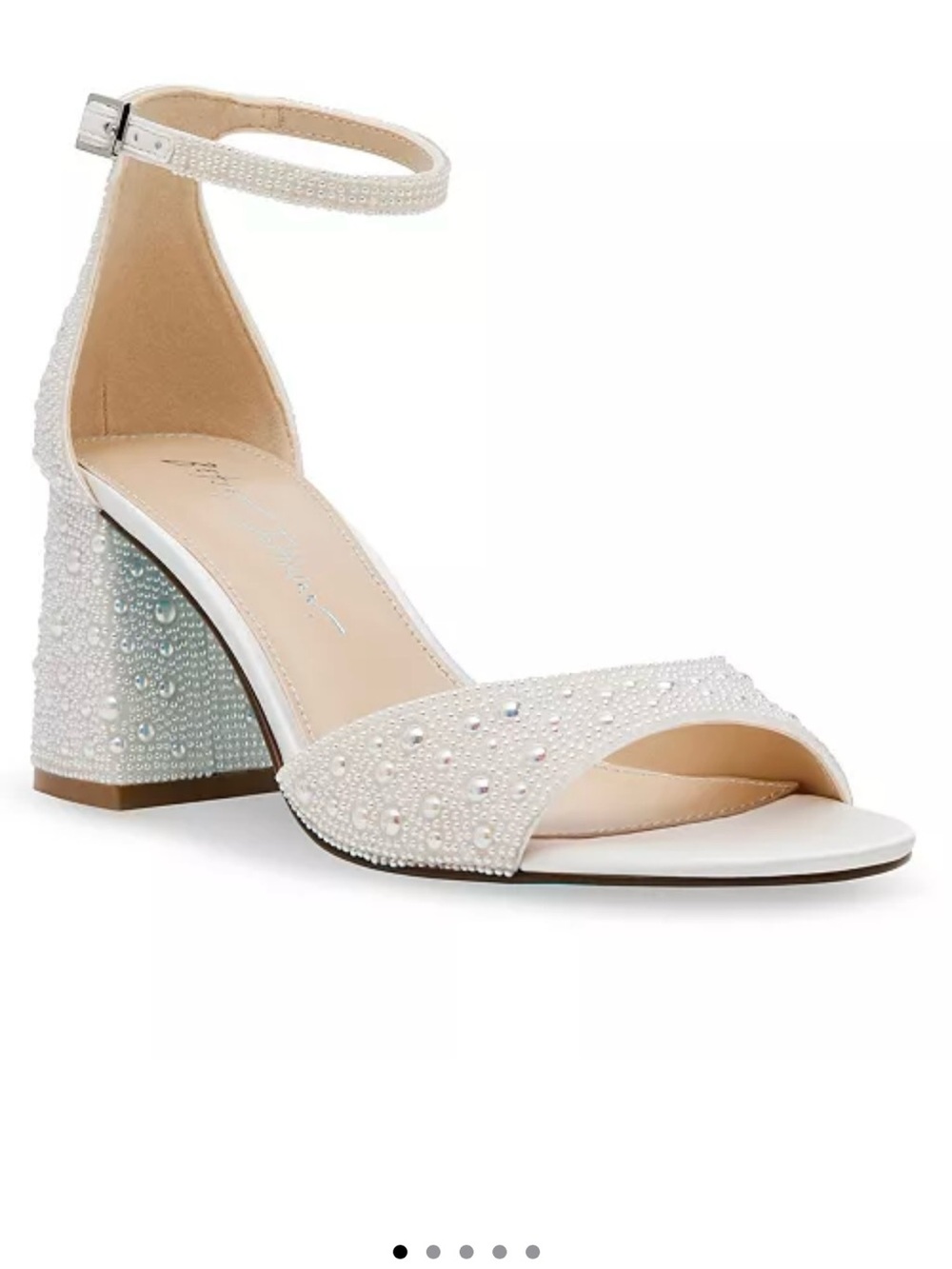 Betsey Johnson White Beaded Ankle-Strap Block Heel Sandal